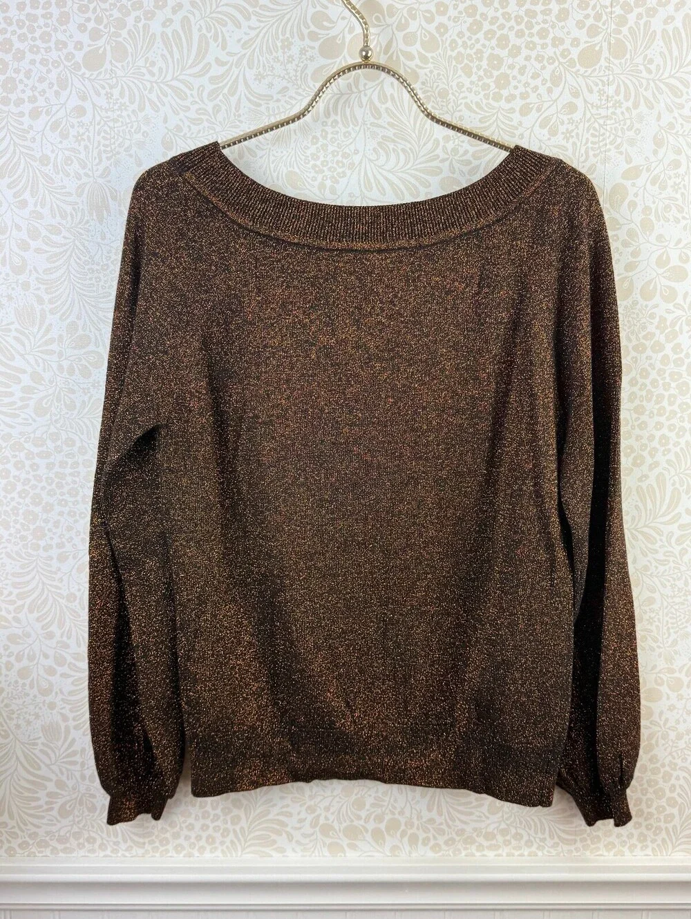 BODEN Mabel Boat Neck Copper Sparkle Relaxed Fit Lightweight Sweater - Size - 4